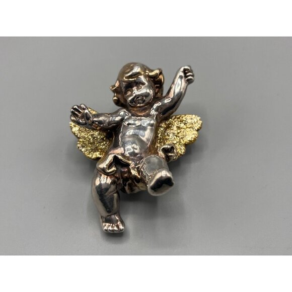 Sterling Silver Winged Cherub Brooch Baby Angel Pin 925 27 Grams - Picture 2 of 11